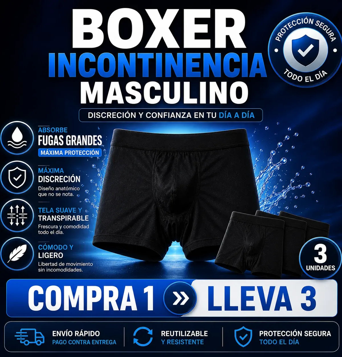 SecureBox - Boxer Incontinencia (Pack 3 unidades) + Envio Gratis + Regalo