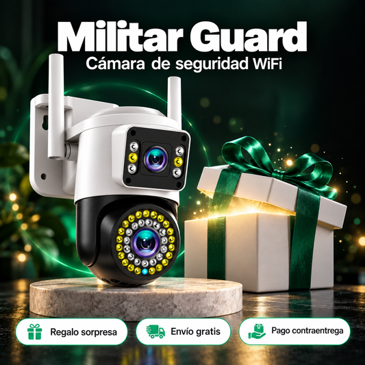 ¿Tu hogar está Militar Guard | Cámara de Seguridad WiFi con Visión Nocturna a Color y Alertas al Celular + Regalo