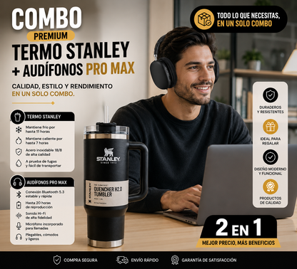 TERMO STANLEY + AUDÍFONOS PRO MAX + REGALO SURPRESA + ENVIO GRATIS